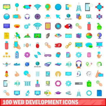100 web development icons set, cartoon style Illustrazione stock