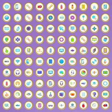 100 web development icons set in cartoon style Illustrazione stock