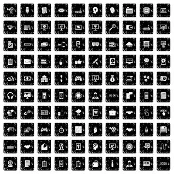 100 web development icons set, grunge style Stock Illustration