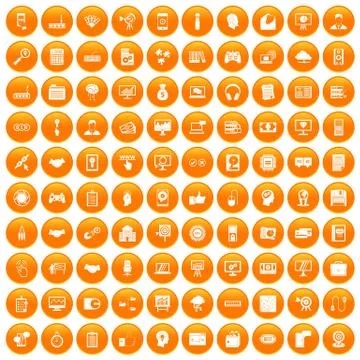 100 web development icons set orange イラスト素材