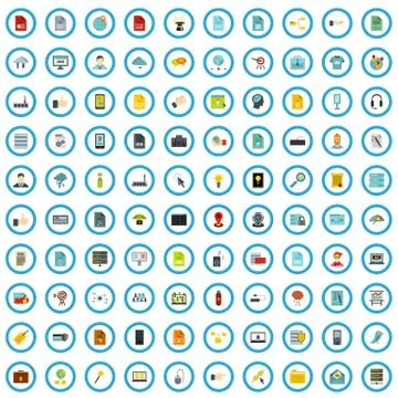 100 web development icons set, flat style Illustrazione stock