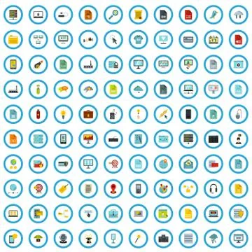 100 web interface icons set, flat style Stock Illustration