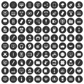 100 webdesign icons set black circle 스톡 일러스트