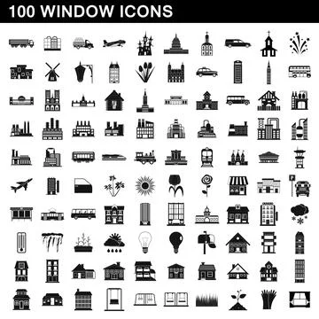 100 window icons set, simple style Illustrazione stock