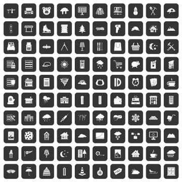 100 windows icons set black Illustrazione stock