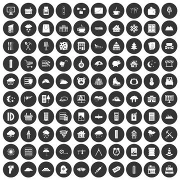 100 windows icons set black circle Illustrazione stock
