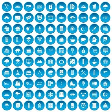 100 windows icons set blue Illustrazione stock