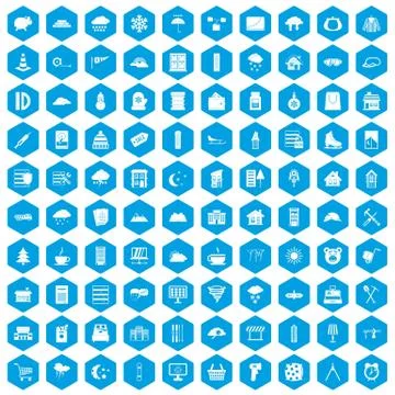 100 windows icons set blue Illustrazione stock