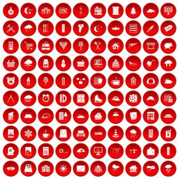 100 windows icons set red Illustrazione stock