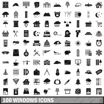 100 windows icons set, simple style Illustrazione stock