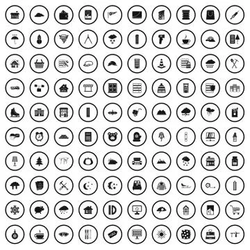 100 windows icons set, simple style Stock Illustration