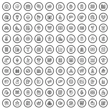 100 work icons set, outline style Stock Illustration
