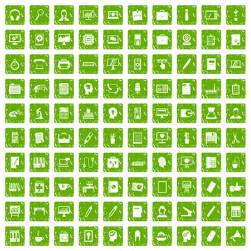 100 work space icons set grunge green Illustrazione stock