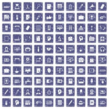 100 work space icons set grunge sapphire Illustrazione stock