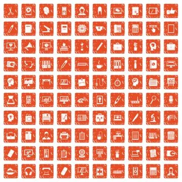 100 work space icons set grunge orange Illustrazione stock
