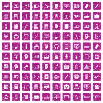 100 work space icons set grunge pink Illustrazione stock