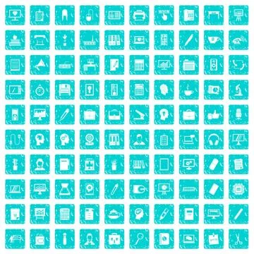 100 work space icons set grunge blue Illustrazione stock