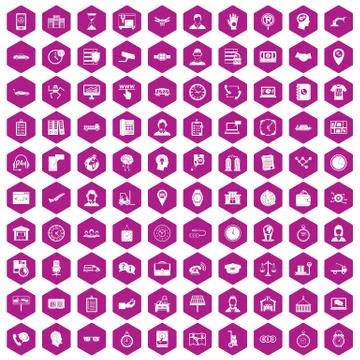 100 working hours icons hexagon violet Illustrazione stock