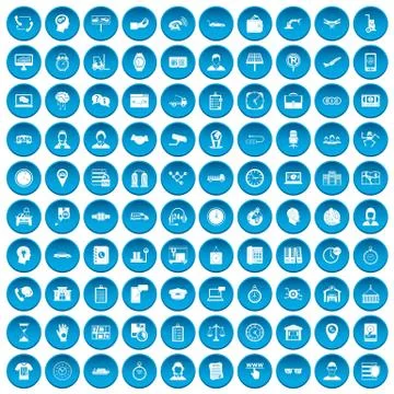 100 working hours icons set blue Illustrazione stock