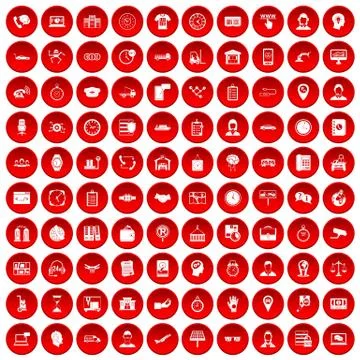 100 working hours icons set red Illustrazione stock