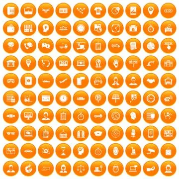 100 working hours icons set orange Illustrazione stock