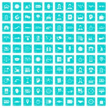100 working hours icons set grunge blue Illustrazione stock