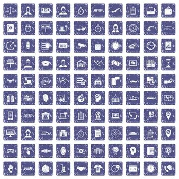 100 working hours icons set grunge sapphire Illustrazione stock