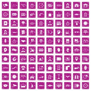 100 working hours icons set grunge pink Illustrazione stock