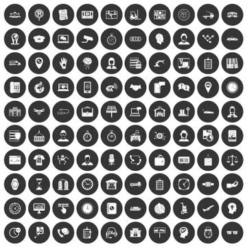 100 working hours icons set black circle Illustrazione stock