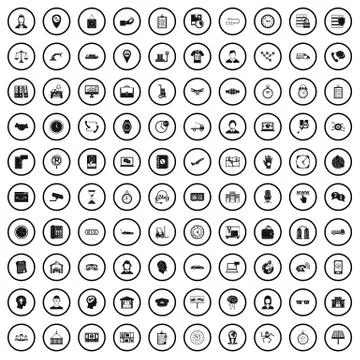 100 working hours icons set, simple style Illustrazione stock