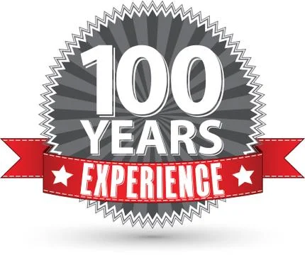 100 years experience retro label with red ribbon, vector illustration Stockillustratie