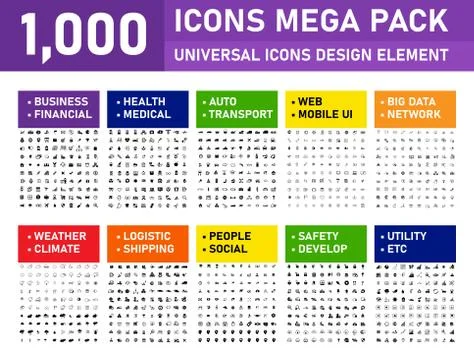 1000 Mega pack Icons Stock Illustration