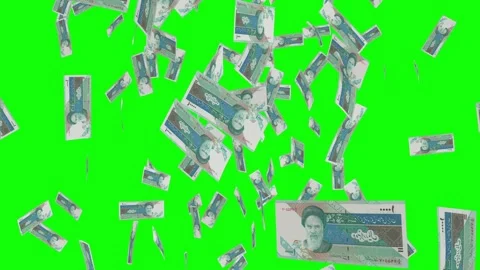 10000 IRANIAN RIAL notes falling Green s... | Stock Video | Pond5