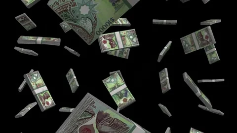 10000 Ringgit Brunei Falling Animation Stacks Of Money on Black Screen Stock Footage 302588598