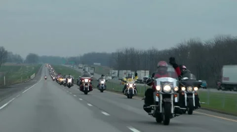 10,000 strong Biker Procession Escort World Trade Center Beams Indianapolis Stock Footage