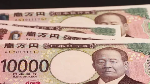 10,000 yen bills falling down Stock Footage 300750782