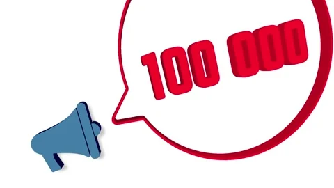 100000 subscribers text. Megaphone with number 100K speech bubble banner Video stock 165786337