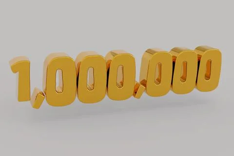 1.000.000 one million number rendering. Metallic gold 3D numbers. 3D Illustra Stock Illustration