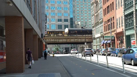 100084, Elevated train in city Stock Footage 109121479