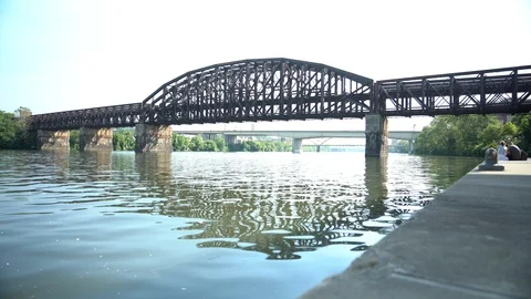 100088, Rail train Bridge over River Stock Footage 109121734