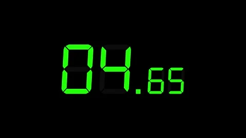 10.00s Countdown Timer – Large Seconds, Small Milliseconds, Green on Black Stock Footage 313852254