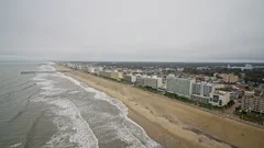 Virginia Beach Aerial v4 Birdseye view of seascape with buildings moving over