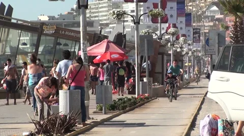 1004  People taking a walk at Reñaca Beach, Chile Stock Footage 33942246