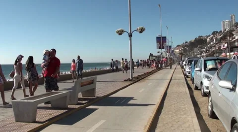 1005  Summer at Reñaca Beach, Viña del Mar, Chile Stock Footage 33954468