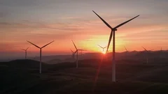 Aerial Flying Over Renewable Energy Wind Farm Wind Turbines