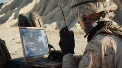 Military Operation in the Desert, Using Satellite or Drone Technology: Soldier