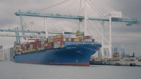 10/07/2023 Cargo ship loading container in Miami Florida port Stock Footage 264344568