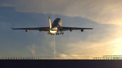 Passenger airplane is climbing after take off during scenic sunset
