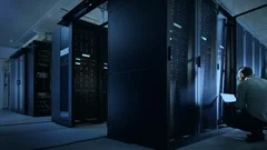 Time Lapse Footage of IT Employees Working in a Data Center Server Room.