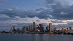 Day to night sunset timelapse hyperlaspe of Miami downtown and Brickell skyline